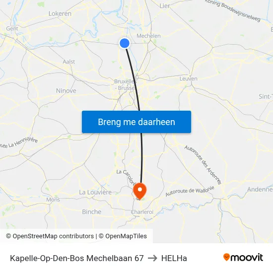 Kapelle-Op-Den-Bos Mechelbaan 67 to HELHa map