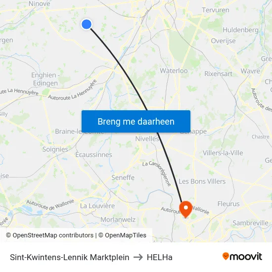 Sint-Kwintens-Lennik Marktplein to HELHa map