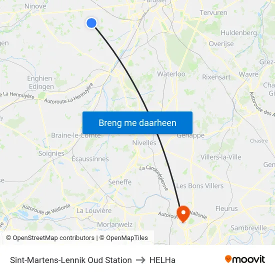 Sint-Martens-Lennik Oud Station to HELHa map
