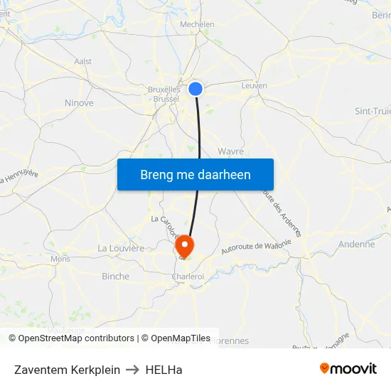 Zaventem Kerkplein to HELHa map
