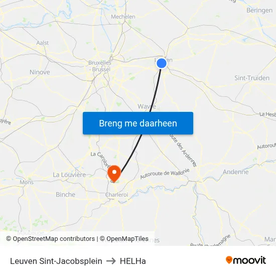 Leuven Sint-Jacobsplein to HELHa map