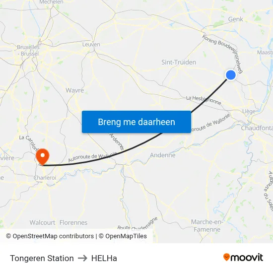 Tongeren Station to HELHa map