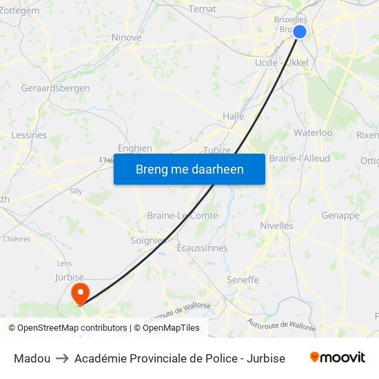 Madou to Académie Provinciale de Police - Jurbise map