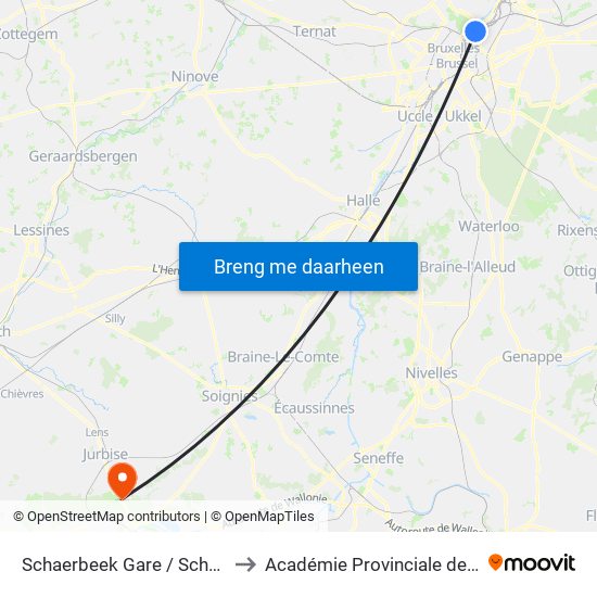 Schaerbeek Gare / Schaarbeek Station to Académie Provinciale de Police - Jurbise map
