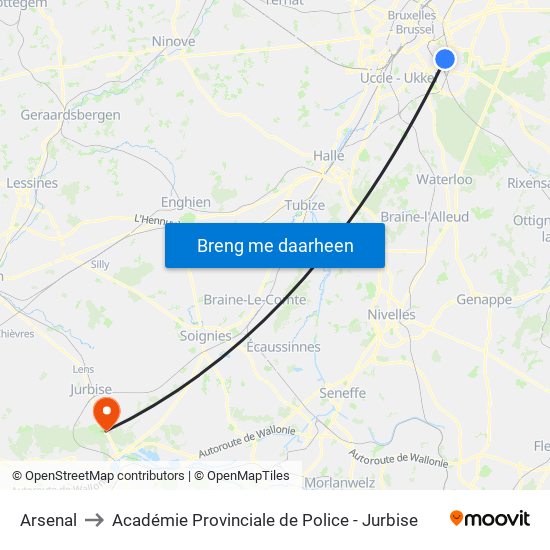 Arsenal to Académie Provinciale de Police - Jurbise map