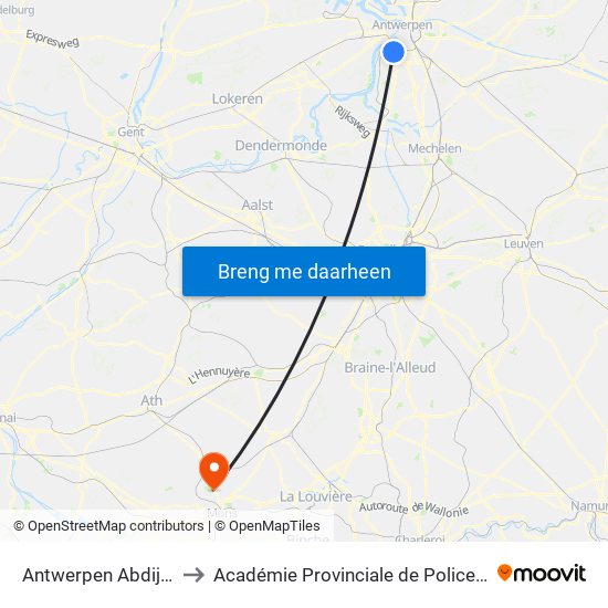Antwerpen Abdijstraat to Académie Provinciale de Police - Jurbise map