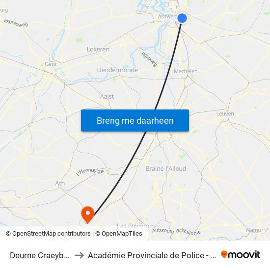 Deurne Craeybeckx to Académie Provinciale de Police - Jurbise map