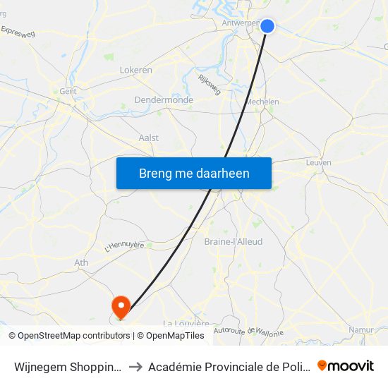 Wijnegem Shopping Center to Académie Provinciale de Police - Jurbise map
