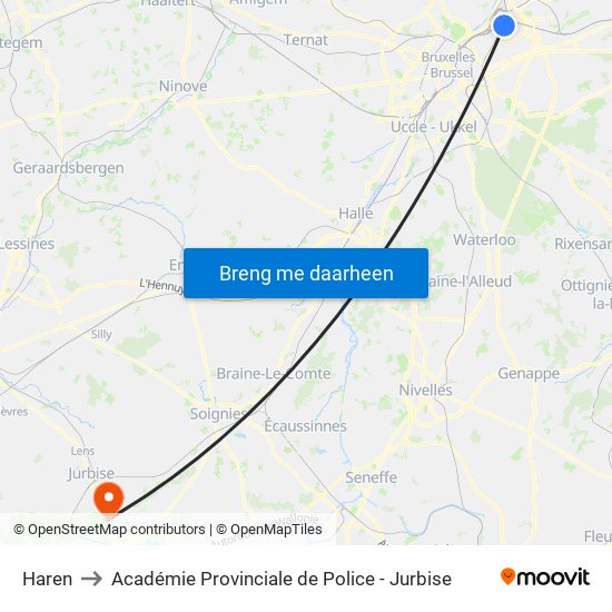 Haren to Académie Provinciale de Police - Jurbise map