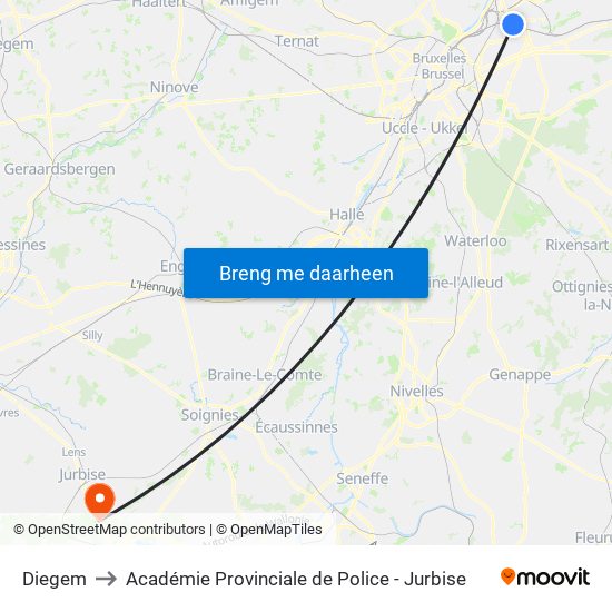Diegem to Académie Provinciale de Police - Jurbise map