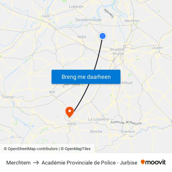 Merchtem to Académie Provinciale de Police - Jurbise map