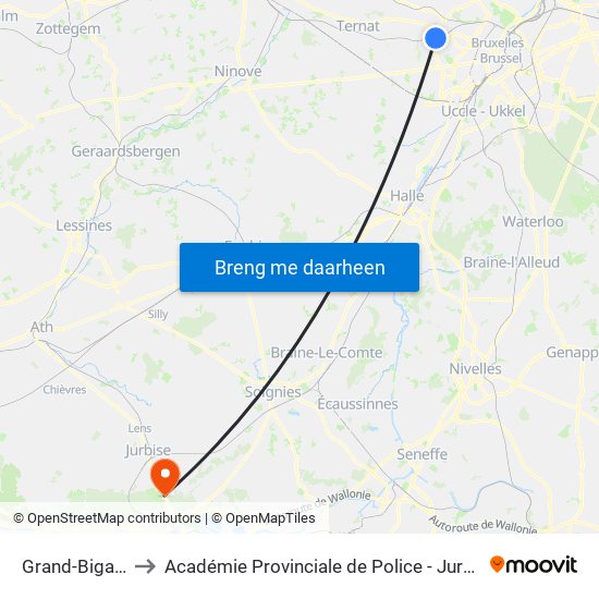 Grand-Bigard to Académie Provinciale de Police - Jurbise map