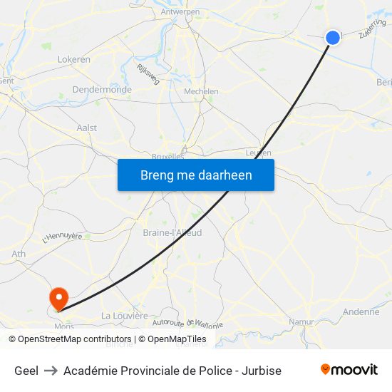 Geel to Académie Provinciale de Police - Jurbise map