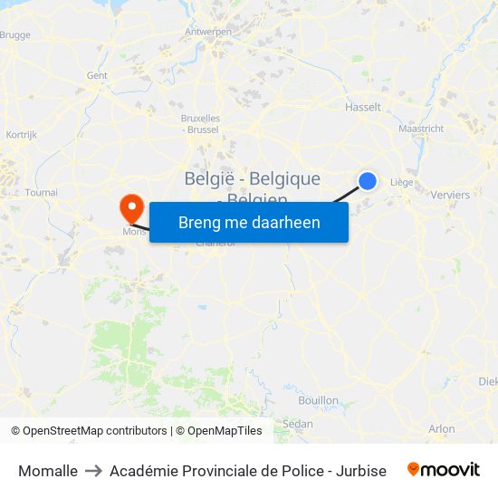 Momalle to Académie Provinciale de Police - Jurbise map