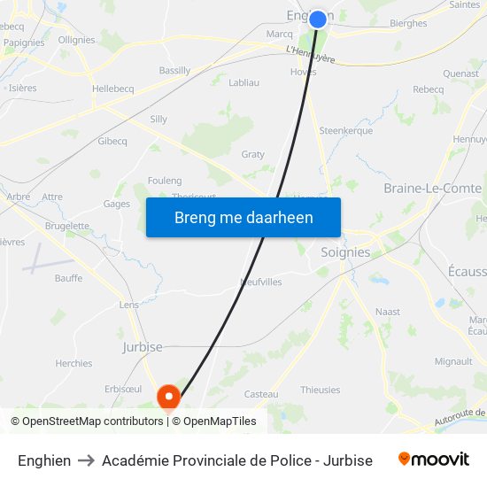 Enghien to Académie Provinciale de Police - Jurbise map