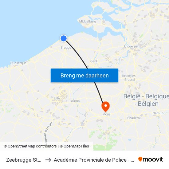 Zeebrugge-Strand to Académie Provinciale de Police - Jurbise map
