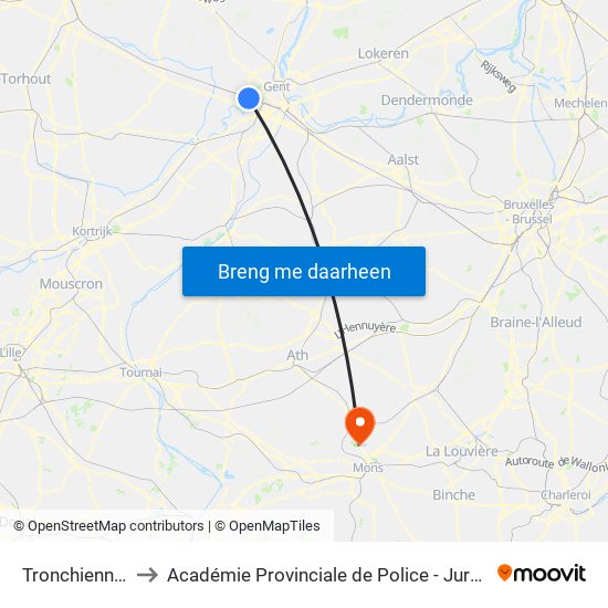 Tronchiennes to Académie Provinciale de Police - Jurbise map