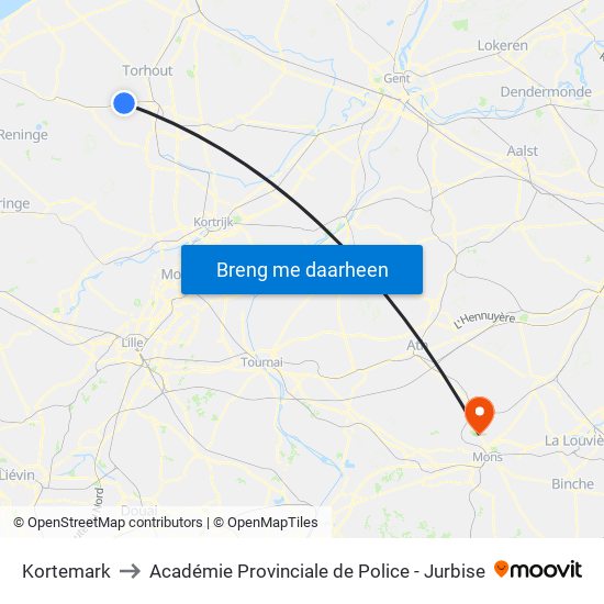 Kortemark to Académie Provinciale de Police - Jurbise map