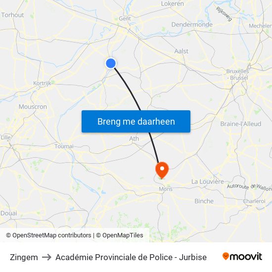 Zingem to Académie Provinciale de Police - Jurbise map