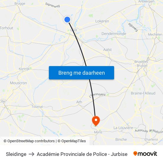 Sleidinge to Académie Provinciale de Police - Jurbise map