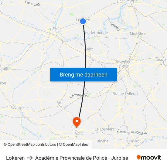 Lokeren to Académie Provinciale de Police - Jurbise map