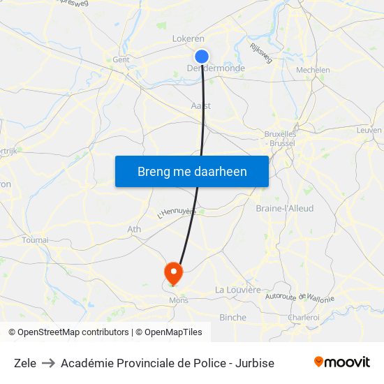 Zele to Académie Provinciale de Police - Jurbise map