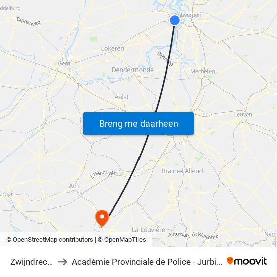 Zwijndrecht to Académie Provinciale de Police - Jurbise map