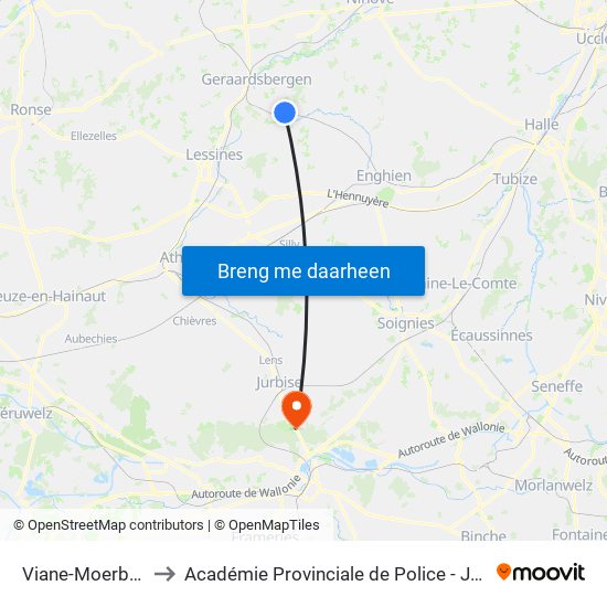 Viane-Moerbeke to Académie Provinciale de Police - Jurbise map