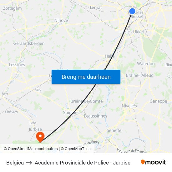 Belgica to Académie Provinciale de Police - Jurbise map