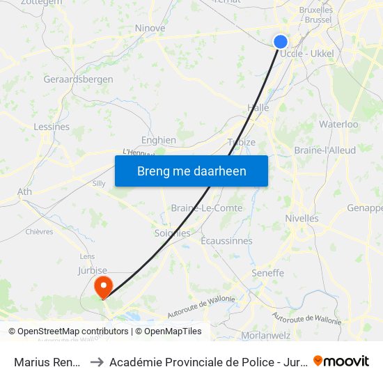 Marius Renard to Académie Provinciale de Police - Jurbise map