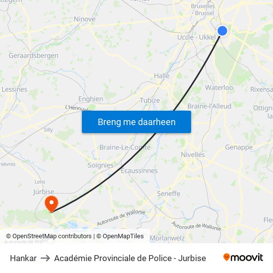 Hankar to Académie Provinciale de Police - Jurbise map