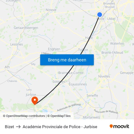 Bizet to Académie Provinciale de Police - Jurbise map