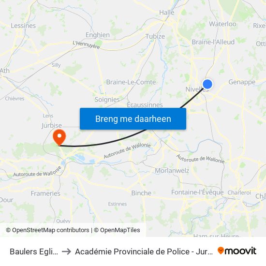 Baulers Eglise to Académie Provinciale de Police - Jurbise map