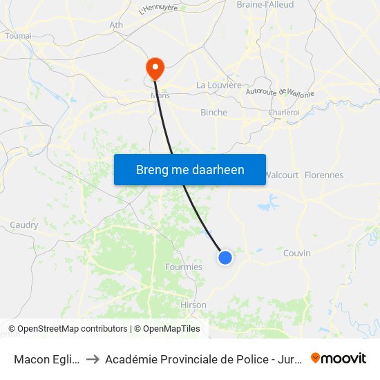 Macon Eglise to Académie Provinciale de Police - Jurbise map