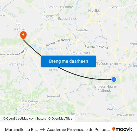 Marcinelle La Bruyère to Académie Provinciale de Police - Jurbise map