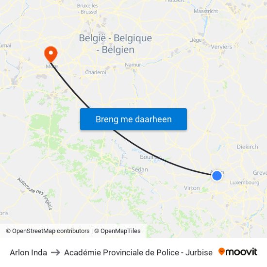 Arlon Inda to Académie Provinciale de Police - Jurbise map