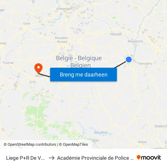 Liege P+R De Vottem to Académie Provinciale de Police - Jurbise map