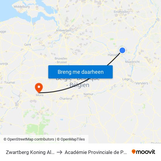 Zwartberg Koning Albertstraat to Académie Provinciale de Police - Jurbise map