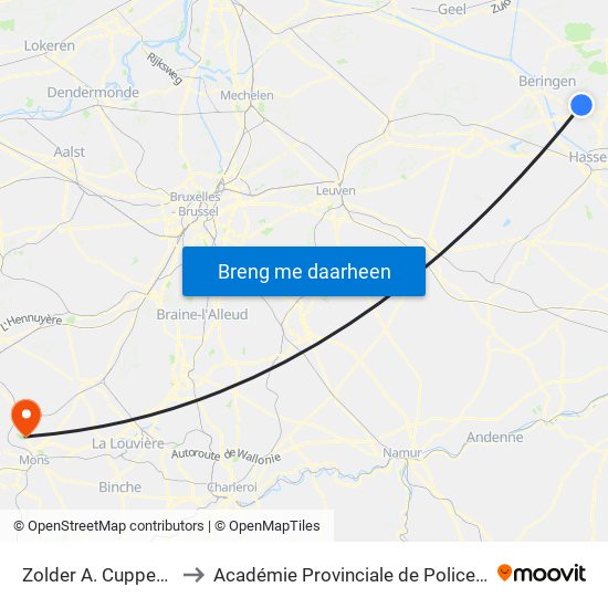 Zolder A. Cuppenslaan to Académie Provinciale de Police - Jurbise map
