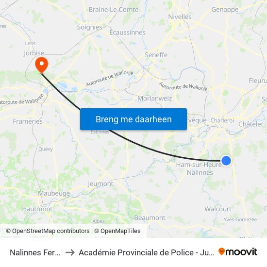 Nalinnes Ferrée to Académie Provinciale de Police - Jurbise map