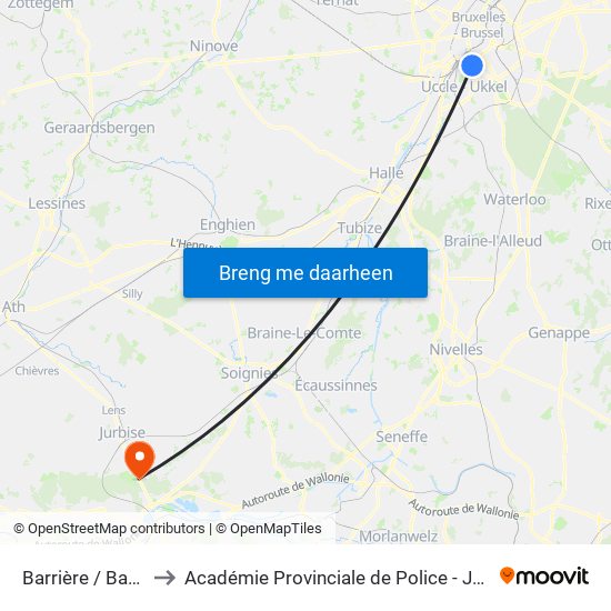 Barrière / Bareel to Académie Provinciale de Police - Jurbise map