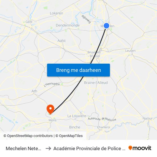 Mechelen Netestraat to Académie Provinciale de Police - Jurbise map