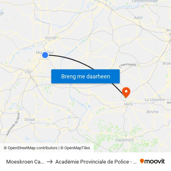 Moeskroen Casino to Académie Provinciale de Police - Jurbise map