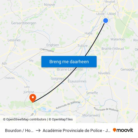 Bourdon / Horzel to Académie Provinciale de Police - Jurbise map