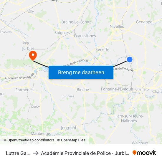 Luttre Gare to Académie Provinciale de Police - Jurbise map