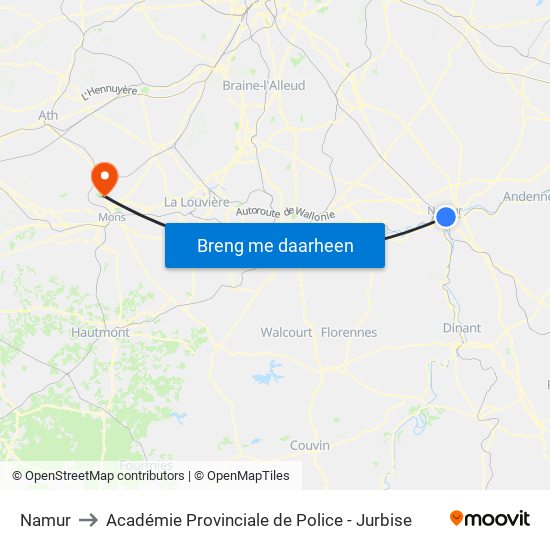 Namur to Académie Provinciale de Police - Jurbise map