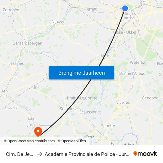 Cim. De Jette to Académie Provinciale de Police - Jurbise map