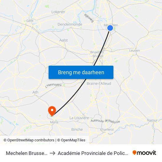 Mechelen Brusselpoort to Académie Provinciale de Police - Jurbise map