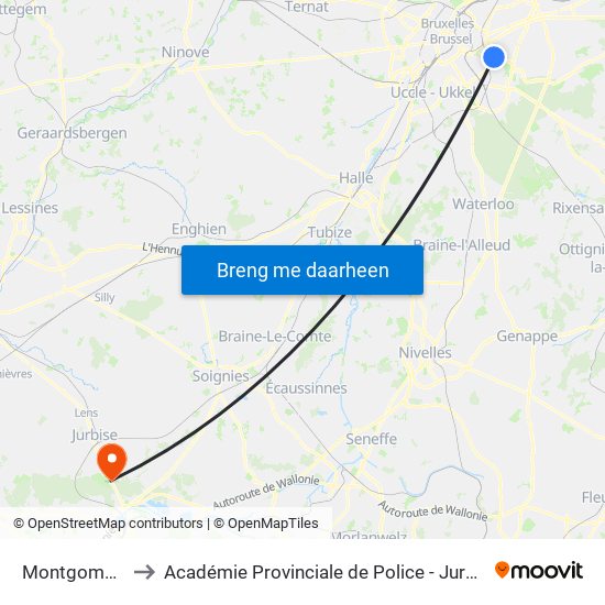 Montgomery to Académie Provinciale de Police - Jurbise map
