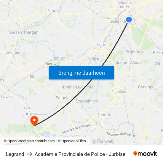 Legrand to Académie Provinciale de Police - Jurbise map